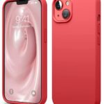 Raudonas silikoninis dėklas Apple iPhone 13 mini Liquid Silicone 1.5mm, matomas priekinis ir galinis dėklo vaizdas