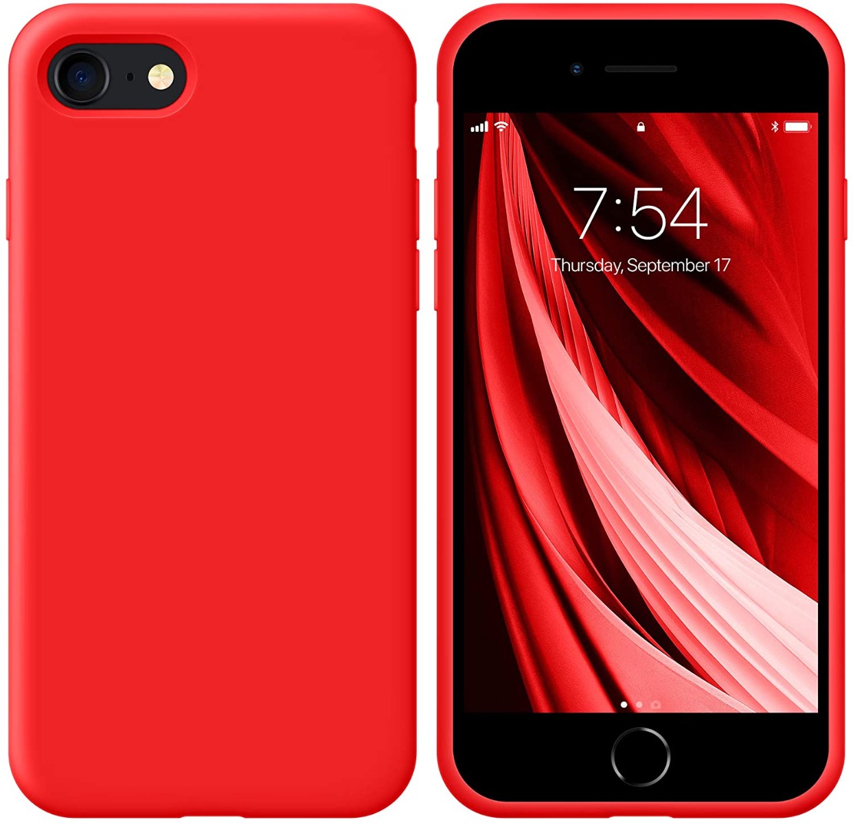 Raudonas silikoninis dėklas Apple iPhone 7 / 8 / SE 2020 Liquid Silicone 1.5mm Raudonas silikoninis dėklas Apple iPhone 7 / 8 / SE 2020 Liquid Silicone 1.5mm matomas iš priekio ir iš nugarėlės