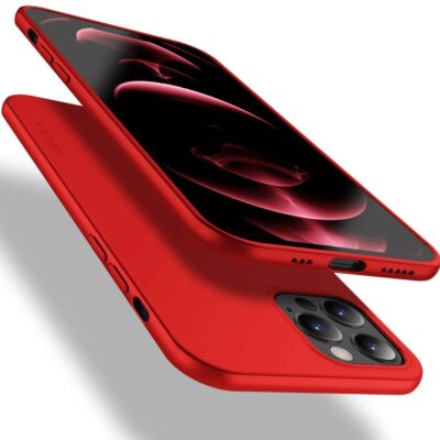 Raudonas spalvos deklas Apple iPhone 12 Pro Max X-level Guardian su matiniu pavirsiumi ir tiksliai pritaikytais mygtuku islaikymais