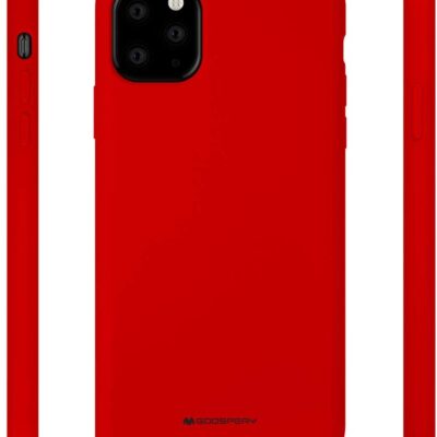 Raudonas telefono dėklas su kameros anga ir mygtukais šonuose