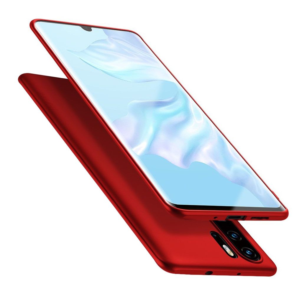 Raudonos spalvos dėklas Huawei P30 Pro X-level Guardian Raudonos spalvos dėklas Huawei P30 Pro telefone, parodytas iš priekio ir iš galo