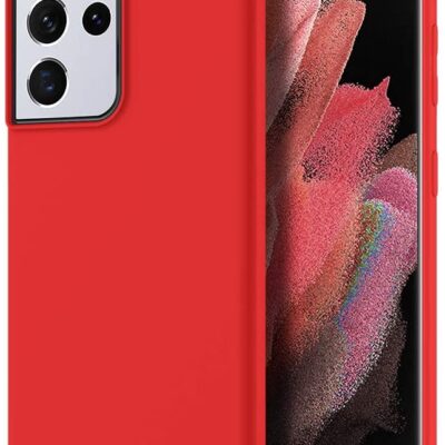 Raudonos spalvos dėklas Samsung Galaxy S21 Ultra ir S30 Ultra su apsauga kameros sričiai