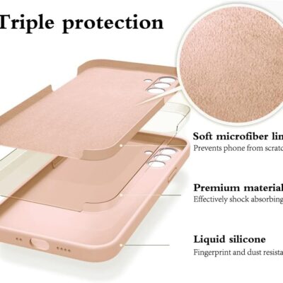 Rausvas dėklas Samsung A245 A24 4G su minkšta mikropluošto vidine dalimi ir skystos silikono išorine apsauga