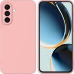 Rausvas dėklas Samsung Galaxy A566 A56 5G Liquid Silicone 1.5mm, matomas priekinis ir galinis telefono vaizdas