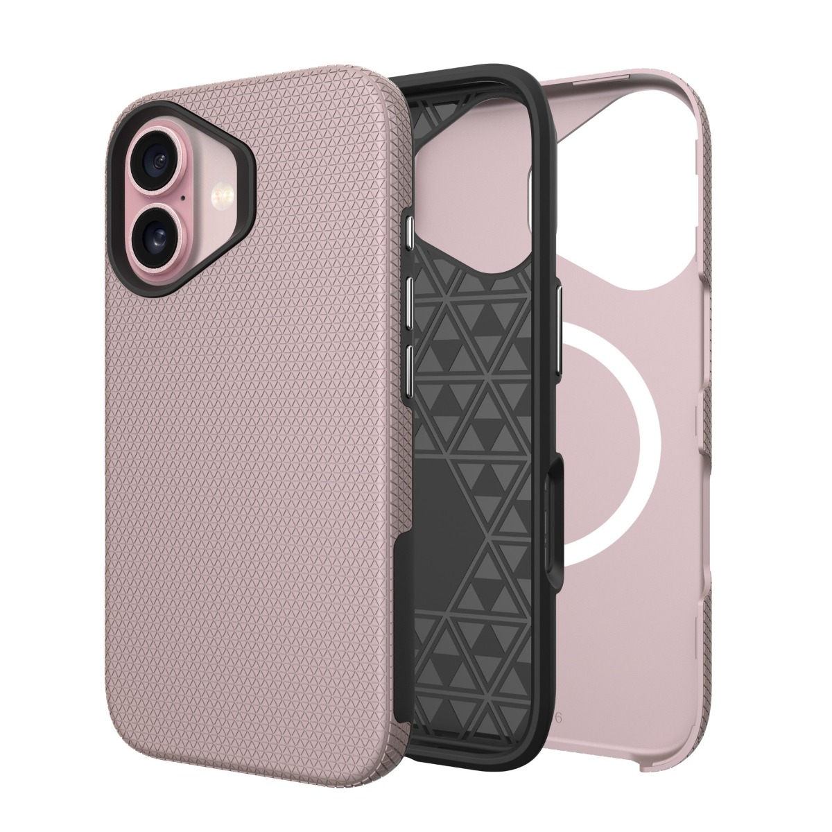 Rausvas dėklas telefonui Apple Iphone 15 Perfectionists Triangle Mag Rausvas dėklas telefonui Apple Iphone 15 Perfectionists Triangle Mag su geometriniu raštu