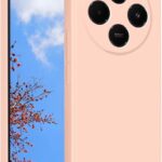 Rausvas dėklas Xiaomi Redmi 14C Liquid Silicone su keturiais kameros objektyvais aptrauktas telefonas