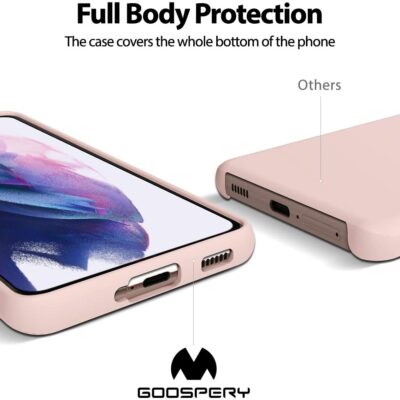 Rausvos spalvos dėklas Samsung Galaxy S21 Mercury Silicone, kuris pilnai apgaubia telefono apačią