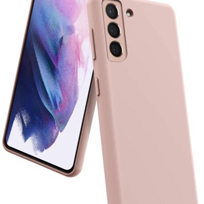 Rausvos spalvos dėklas Samsung Galaxy S21 Plus Mercury Silicone aplink telefoną pietinėje pusėje ir ekrane