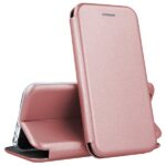 Rožinės-auksinės spalvos atverčiamas dėklas Samsung Galaxy A320 A3 2017 Book Elegance atverstas ir uždarytas
