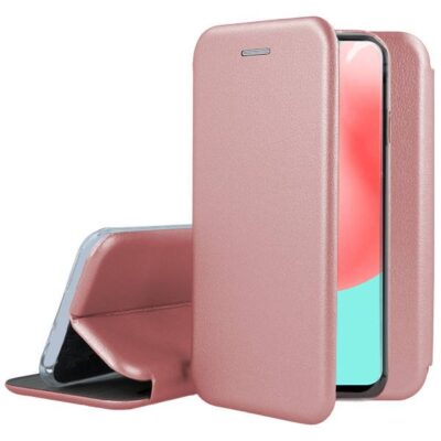 Rožinės-auksinės spalvos atverčiamas dėklas Samsung Galaxy A326 A32 5G book elegance su matiniu paviršiumi