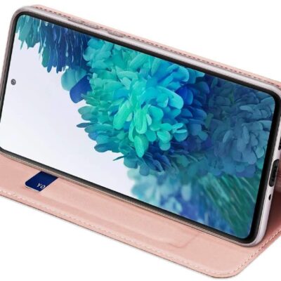 Rožinės-auksinės spalvos atverčiamas dėklas Samsung Galaxy S20 FE arba S20 Lite telefonui