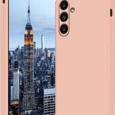 Rozinio smelio deklas Samsung A245 A24 4G su triju kameru isores vaizdu ir ekranu miesto fone