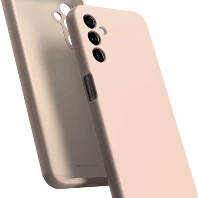 Rožinio smėlio dėklas Samsung Galaxy A145 A14 4G A146 A14 5G Mercury Silicone su trimis fotoaparato angomis