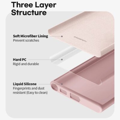 Rožinio smėlio dėklas Samsung Galaxy S22 Ultra Mercury Silicone su trimis sluoksniais: mikropluoštu, kietu plastiku ir skystu silikonu