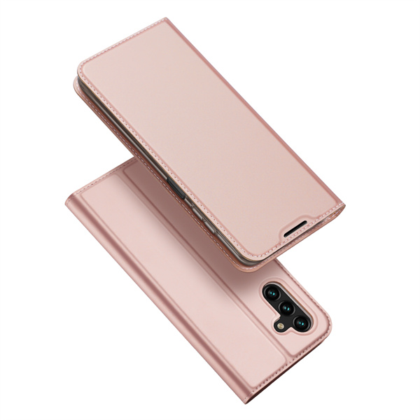 Rozinis-auksinis atverciamas deklas Samsung Galaxy A136 A13 5G A047 A04s Dux Ducis Skin Pro Rozinis-auksinis atverciamas deklas Samsung Galaxy A136 A13 5G A047 A04s Dux Ducis Skin Pro atidarytas ir uzdarytas