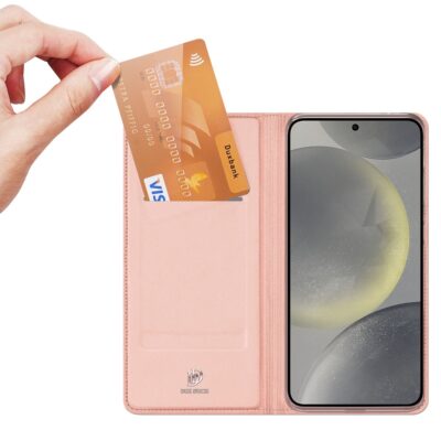 Rozinis-auksinis atverciamas deklas Samsung S921 S24 su korteles skyriumi