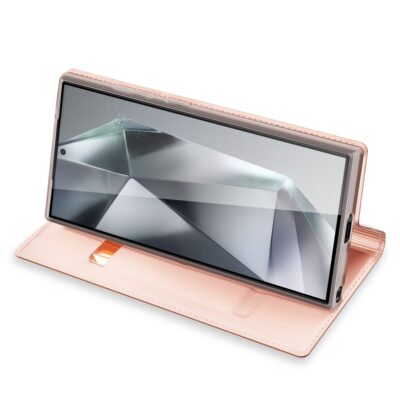 Rožinis-auksinis atverčiamas dėklas Samsung S938 S25 Ultra rožinės spalvos