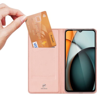 Rožinis-auksinis atverčiamas dėklas Xiaomi Redmi A3 su kortelės laikikliu