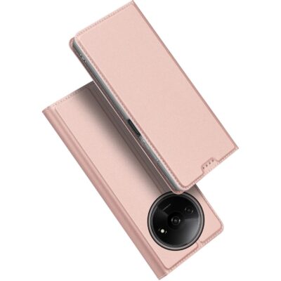 Rožinis-auksinis atverčiamas dėklas Xiaomi Redmi A3 su matomu kamerų moduliu