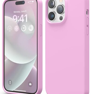 Rožinis dėklas Apple iPhone 14 Pro Max su išorine kamera ir ekranu