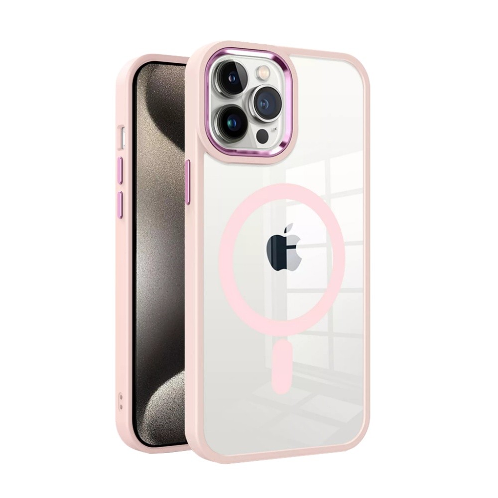Rožinis dėklas Apple Iphone 14 Pro Premium Mag Cover Rožinis dėklas Apple iPhone 14 Pro Premium Mag Cover su permatomu galiniu paviršiumi ir apsauga kamerai