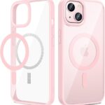 Rozinis deklas Apple Iphone 15 Premium Mag Cover su skaidriu centriniu skyriu ir magnetiniu ziedu