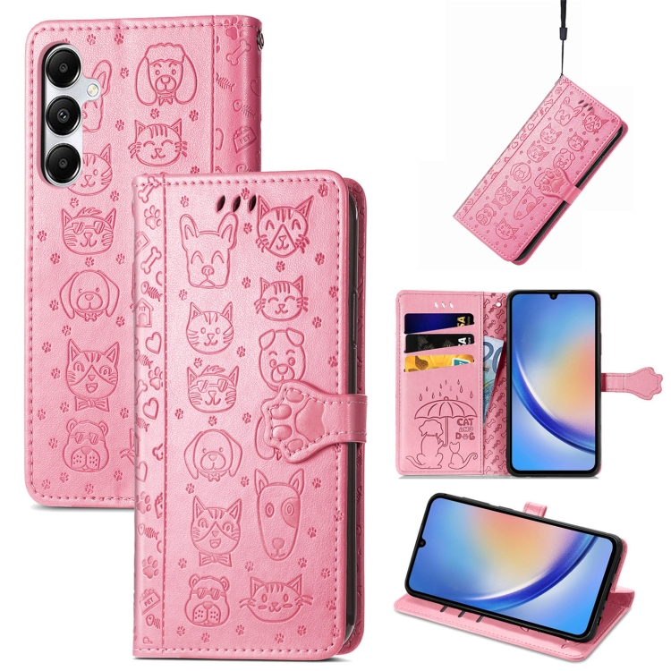Rožinis dėklas Samsung A356 A35 5G Cat-Dog Rožinis dėklas Samsung A356 A35 5G su katės ir šuns piešiniais