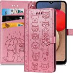 Rožinis dėklas Samsung Galaxy A035 A03s Cat-Dog su įspaustais katės ir šuns veidais