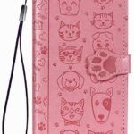 Rožinis dėklas Samsung Galaxy A515 A51 Cat-Dog su gyvūnų galvų ir letenėlių raštais