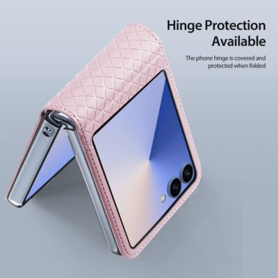 Rožinis dėklas Samsung Galaxy F751 Z Flip 7 su apsauga nuo lankstymo su raštuota tekstūra