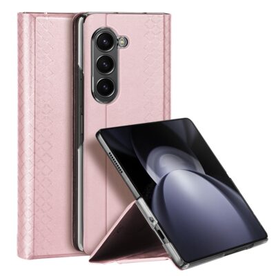 Rožinis dėklas Samsung Galaxy F946 Z Fold 5 5G su raštuota tekstūra ir skaidriu rėmeliu