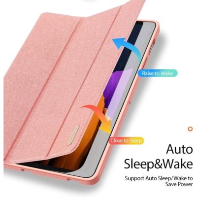 Rožinis dėklas Samsung Tab S7 11 colių su audiniu danga ir automatinio užrakinimo funkcija