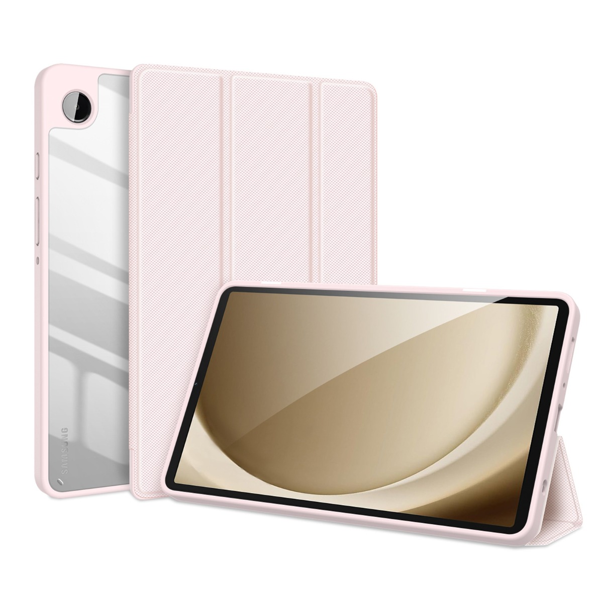 Rožinis dėklas Samsung X110 X115 Tab A9 8.7 Dux Ducis Toby Rožinis dėklas Samsung X110 X115 Tab A9 8.7 colio su tekstūruotu priekiu ir skaidriu galiniu dangteliu