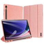 Rožinis dėklas Samsung X716 Tab S9 su tekstūruota danga ir magnetiniu užsegimu