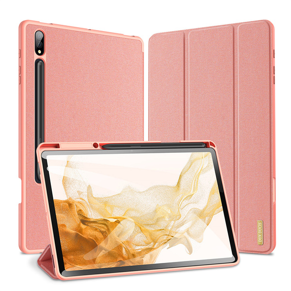 Rožinis dėklas Samsung X800 X806 Tab S8 Plus T730 T736B Tab S7 FE 2021 T970 T976B Tab S7 Plus Dux Ducis Domo Rožinis dėklas Samsung Tab S8 Plus ir Tab S7 FE 2021 su matiniu paviršiumi ir apsauga