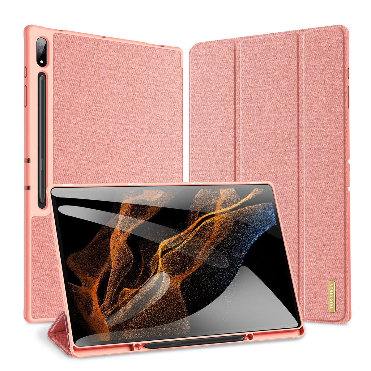 Rožinis dėklas Samsung X916 Tab S9 Ultra Dux Ducis Domo Rožinis dėklas Samsung X916 Tab S9 Ultra Dux Ducis Domo su tekstūruota danga