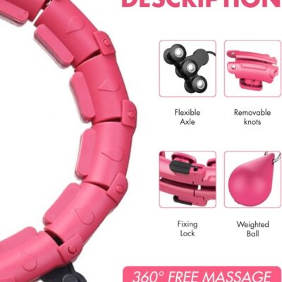 Rožinis masažuojantis gimnastikos lankas Smart Hula Hoop M1 su lankstiu ašimi ir svoru kamuoliu