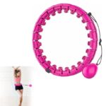 Rožinis masažuojantis gimnastikos lankas Smart Hula Hoop M2 su masažo elementais ir svareliu