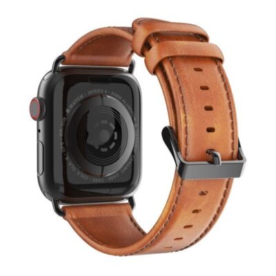 Ruda apyrankė Dux Ducis Business Series Apple Watch 42 44 45 49mm su juodos spalvos sagtimi ir odiniu dirželiu