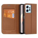 Rudas atverčiamas dėklas Xiaomi Redmi Note 12 su kortelių kišenėmis ir tekstūruota oda