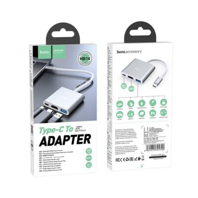 Sidabrinis adapteris Hoco HB14 Type-C to USB-A HDMI Type-C su keliomis jungtimis kompiuteriui