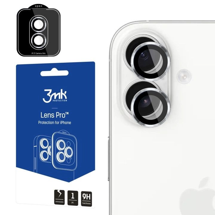 Sidabrinis apsauginis stikliukas kamerai 3MK Lens Pro Apple iPhone 17 Sidabrinis apsauginis stikliukas kamerai 3MK Lens Pro Apple iPhone 17 ant telefono objektyvo