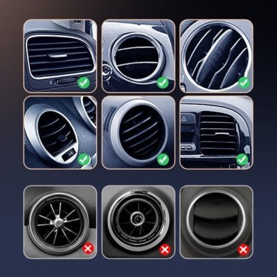 Sidabrinis automobilinis telefono laikiklis Ugreen LP290 ant įvairių automobilių ventiliacijos grotelių