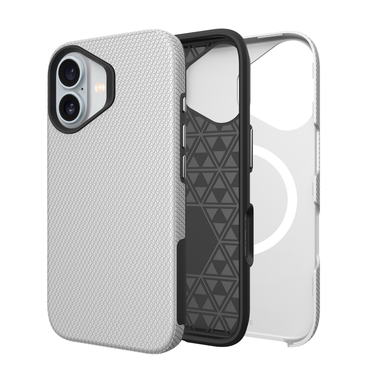 Sidabrinis dėklas telefonui Apple Iphone 15 Perfectionists Triangle Mag Sidabrinis deklas telefonui Apple Iphone 15 su trikampiu raštu