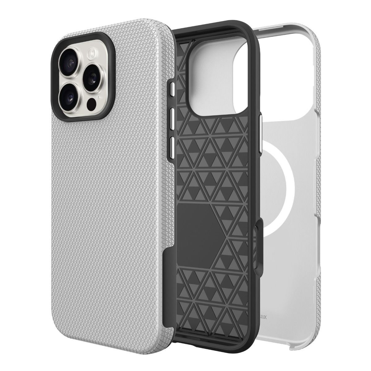 Sidabrinis dėklas telefonui Apple Iphone 17 Perfectionists Triangle Mag Sidabrinis dėklas telefonui Apple Iphone 17 Perfectionists Triangle Mag su trikampiu raštu