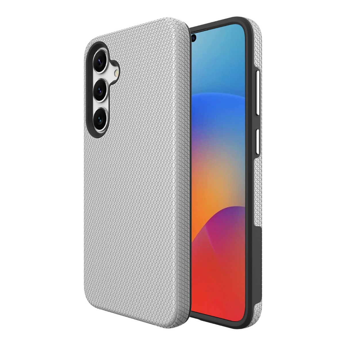 Sidabrinis dėklas telefonui Samsung S921 S24 Perfectionists Triangle Sidabrinis dėklas telefonui Samsung S921 S24 su trikampiu raštu ir trimis kameromis