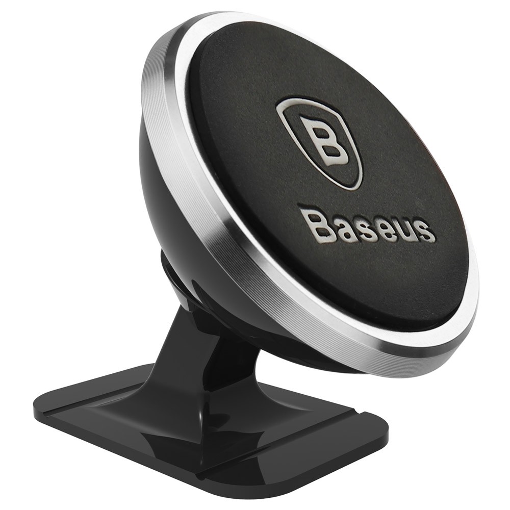 Sidabrinis telefono laikiklis Baseus 360° Rotation Magnetic Mount SUGENT-NT0S Sidabrinis telefono laikiklis Baseus 360° Rotation Magnetic Mount SUGENT-NT0S su juoda magnetine dalimi ir blizgia sidabrine apdaila