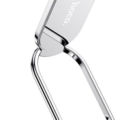 Sidabrinis telefono laikiklis Hoco PH36 blizgaus metalo paviršiumi ir moderniu dizainu