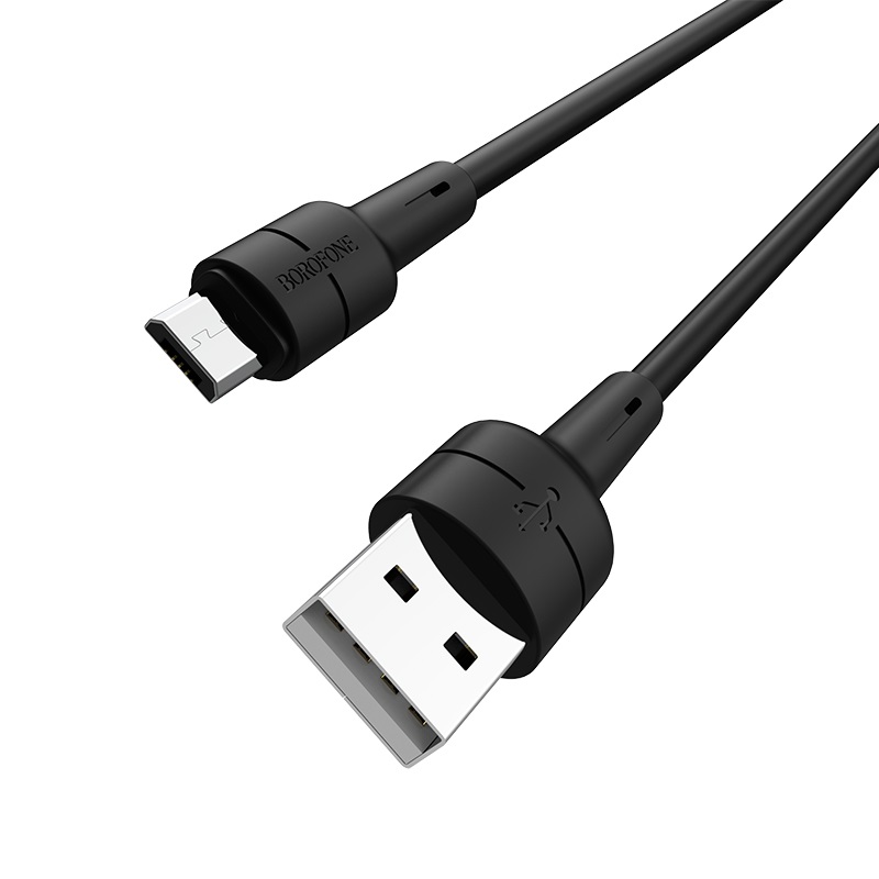 Silikoninis juodas USB kabelis Borofone BX30 microUSB 1.0m Silikoninis juodas USB kabelis Borofone BX30 microUSB 1.0m su matomu plastikiniu microUSB ir USB jungtimis