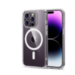 Skaidrus dėklas Apple Iphone 14 Pro Max Dėklas Devia Pure Clear MagSafe aplink telefoną su matomu MagSafe žiedu